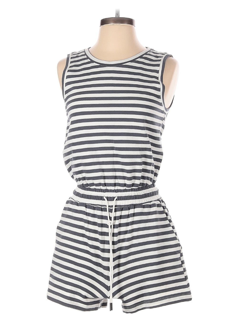 Evereve Gray and White Striped Sleeveless Romper